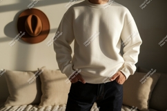 Cream sweatshirt dark jeans casual wear image Product Image 1