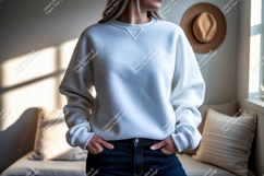 White sweatshirt casual outfit denim jeans Product Image 1