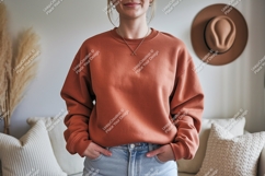 Terracotta sweatshirt light denim casual mockup Product Image 1