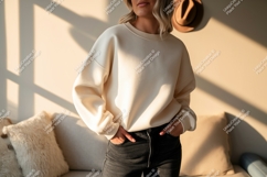 Cream sweatshirt dark denim casual clothing Product Image 1