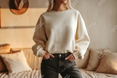 Creamy sweatshirt dark denim jeans casual Product Image 1