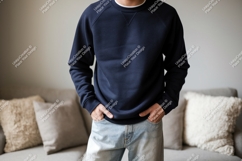 Dark blue sweatshirt light jeans casual clothing Product Image 1