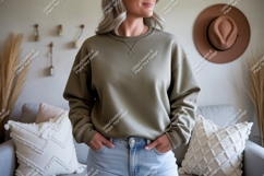 Olive green crewneck sweatshirt mockup image Product Image 1