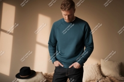 Teal sweatshirt dark denim casual wear image Product Image 1