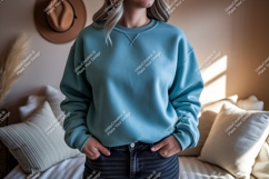 Teal sweatshirt worn by person casual Product Image 1