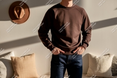 Brown sweatshirt dark denim jeans image Product Image 1