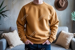 Mustard yellow crewneck sweatshirt mockup raglan Product Image 1