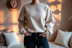 Creamy sweatshirt dark denim casual outfit clothing Product Image 1
