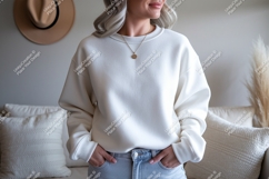 Creamy sweatshirt light jeans woman casual Product Image 1