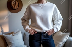 White sweatshirt casual denim jeans Product Image 1