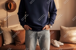 Dark blue sweatshirt light jeans denim Product Image 1