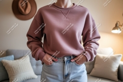 Mauve sweatshirt light denim jeans casual Product Image 1