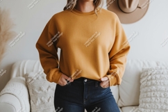 Mustard yellow sweatshirt dark denim jeans mockup clothing Product Image 1