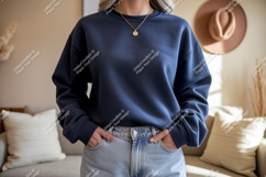 Navy blue sweatshirt light wash denim jeans image Product Image 1