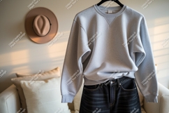 Grey sweatshirt and dark jeans mockup denim Product Image 1
