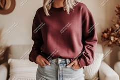 Maroon sweatshirt light denim jeans casual Product Image 1