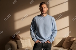 Man wearing light blue sweatshirt casual clothing Product Image 1