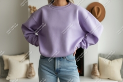 Lavender sweatshirt light wash denim jeans casual Product Image 1