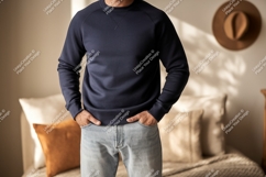 Navy sweatshirt light jeans casual wear Product Image 1