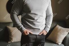 Gray sweatshirt dark denim casual jeans Product Image 1