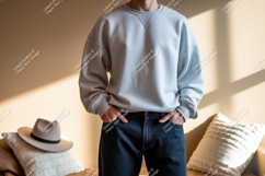 Light blue sweatshirt dark denim jeans grey Product Image 1