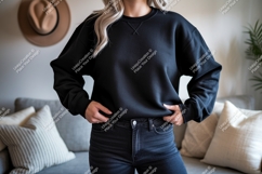 Black crewneck sweatshirt mockup apparel Product Image 1