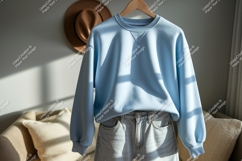 Light blue sweatshirt and denim jeans mockup clothing Product Image 1