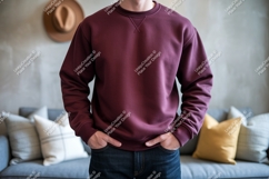 Maroon sweatshirt casual pose mockup Product Image 1