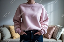 Pink sweatshirt blue jeans casual wear image Product Image 1