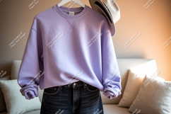 Lavender sweatshirt denim hat jeans Product Image 1