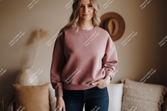 Woman wearing dusty rose crewneck sweatshirt image Product Image 1