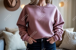 Pink sweatshirt dark jeans beanie image Product Image 1