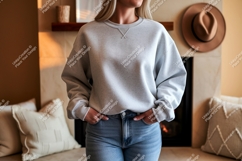 Light grey sweatshirt blue jeans mockup image Product Image 1