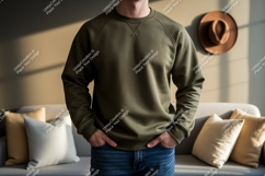 Olive green sweatshirt casual jeans image Product Image 1