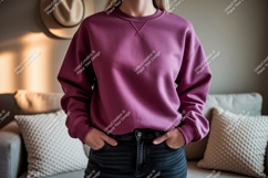 Purple sweatshirt casual outfit mockup clothing Product Image 1