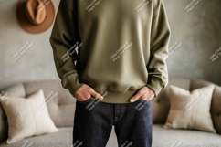 Olive sweatshirt dark denim casual image Product Image 1