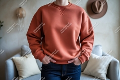 Terracotta sweatshirt dark denim jeans casual Product Image 1