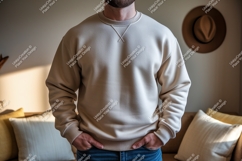 Beige crewneck sweatshirt mockup apparel clothing Product Image 1