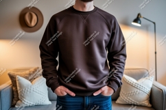 Brown crewneck sweatshirt mockup raglan Product Image 1
