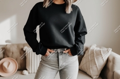 Black sweatshirt grey jeans casual wear Product Image 1