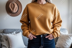 Mustard crewneck sweatshirt with denim mockup jeans Product Image 1