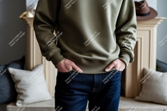Olive sweatshirt dark denim jeans image Product Image 1
