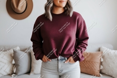 Maroon sweatshirt light jeans mockup image Product Image 1