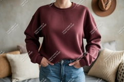 Maroon sweatshirt blue jeans casual wear image Product Image 1