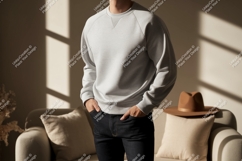 Gray sweatshirt on man with hands in pockets Product Image 1