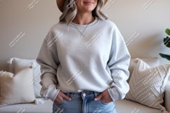 Light grey sweatshirt on woman mockup casual Product Image 1