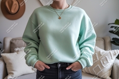 Mint green sweatshirt with gold necklace image Product Image 1