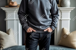 Gray sweatshirt dark jeans mockup image Product Image 1