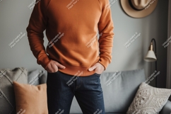 Orange sweatshirt dark denim mockup casual Product Image 1