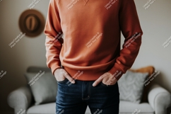Terracotta sweatshirt dark denim casual jeans Product Image 1